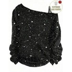 EMERY ROSE Plus-Size Women's Party Silver Glitter Print Asymmetrical One-Should…